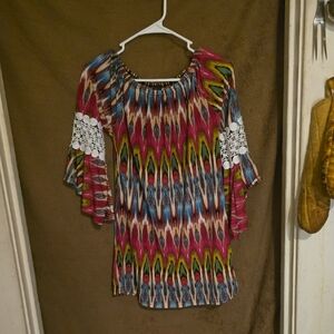 WinWin Multicolor Boho Blouse with Lace Sleeves
